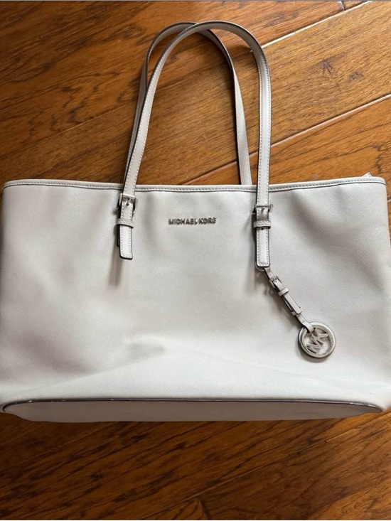 Michael Kors Handbags - Michael Kors Light Cream Saffiano Leather Tote with Logo Charm